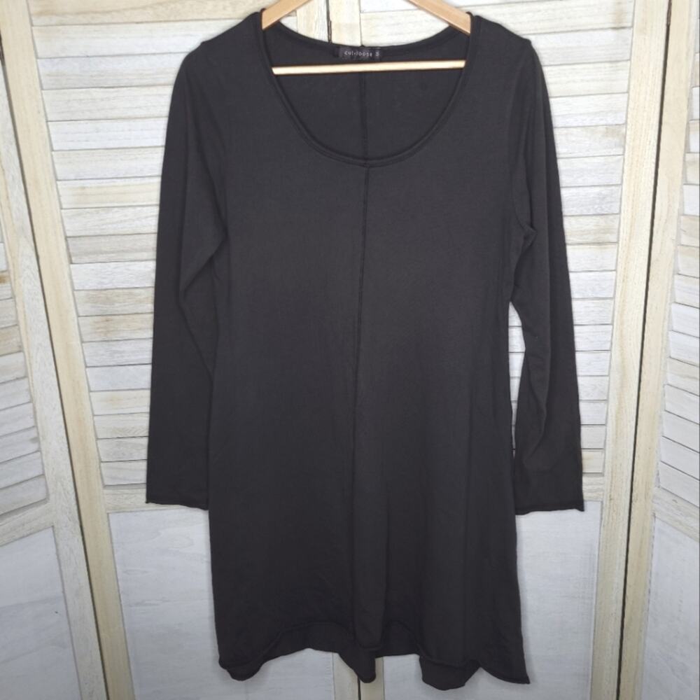 cut loose cotton tunic dress dark gray heather grey womens medium scoop neck